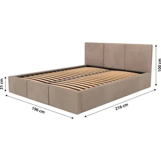 Muralo Polsterbett Stoffbett Bett mit Bettkaste Container Doppelbett für Schlafzimmer - Beige