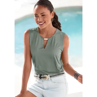 LASCANA Tanktop, aus glatter Jerseyqualität mit Cut-out, elegantes Sommertop, bügelfrei, grün