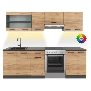 Vicco Küchenzeile Raul 240 cm Schwarz Eiche/Anthrazit