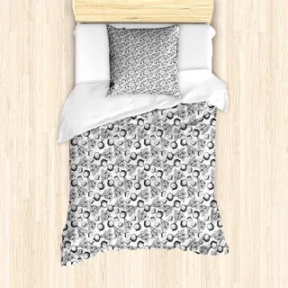 ABAKUHAUS Gemüse Bettbezug Set für Einzelbetten, Beetroots-Skizze-Muster, Milbensicher Allergiker geeignet mit Kissenbezug, 135 cm x 200 cm - 80 x 80 cm, Charcoal Grau und Weiß - Grau