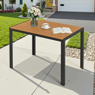 Clevich Gartentisch 110x70 cm aus Aluminium & WPC, Wetterfeste Balkontafel, Rectangular Patio Table, Outdoor Dining Table, Heat and Weather Resistant, Braun