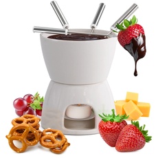joeji's Kitchen Schoko Fondueset Keramik Mini Schokofondue Käsefondue Fondue Set Topf Kerze & Gabel für Fondue mit Teelicht
