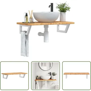 The Living Store Waschtischplatte mit Halterung Stahl und Massivholz Eiche - Braun