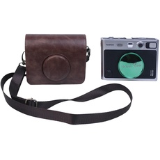 Kameraschutzhülle aus PU-Leder für Fujifilm Instax Mini EVO mit verstellbarem Schultergurt, dunkelbraun, Taschen-Organizer
