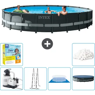 Intex Round Ultra XTR Frame Swimming Pool – 610 x 122 cm – inklusive Pumpe – Leiter – Bodenplane – Abdeckung Wartungspaket - Filterbälle