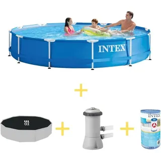Intex Metal Frame Pool - 366 x 76 cm - Inklusive Solarsegel, Filterpumpe & Filter
