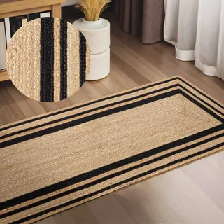 Teppich HANSE HOME "Jutta Juteteppich", natur, gold, schwarz, B:80cm H:7mm L:250cm, Jute, Teppiche, Teppich, Handgewebt, Jute Naturteppich, Boho, Wohnzimmer, Schlafzimmer