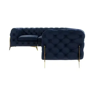 s-style möbel Natalie - Chesterfield Ecksofa mit Goldene Metall Füßen blau 264 cm X 75 cm X 204 cm