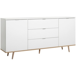 Mid.you Sideboard , Weiß, Sonoma Eiche , Holzwerkstoff , Eiche , massiv , 2 Fächer , 3 Schubladen , 180x87x40 cm , Kleinmöbel, Kommoden, Sideboards