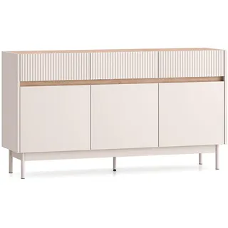Feldmann-Wohnen Sideboard Dunea Cashmere / Eiche Cremona Torro 154 / 40 / 85 cm , Creme, Braun , Holz , 3 Fächer , 3 Schubladen , 154x85x40 cm , Kleinmöbel, Kommoden, Kommoden