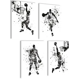 Basketball Poster Schwarz Weiß Modernes Wandbild Set mit Basketball Spieler Dunk Action Zeitlose Sport Kunst für Wohnzimmer Büro Jugendzimmer Geschenk für Basketball Fans