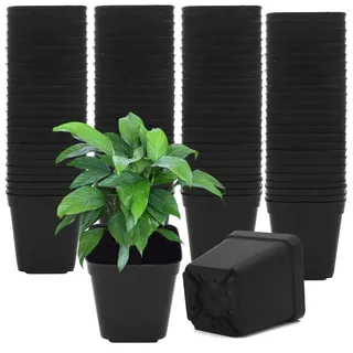GGOUPTY Pflanzentöpfe Aus Kunststoff 100 Stück 7 cm Schwarz Plastik Vierkanttöpfe Pflanztopf Blumentöpfe Anzuchttöpfe Blumentopf eckig