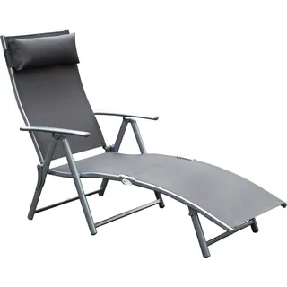 Outsunny Sonnenliege Strandliege Gartenliege klappbar verstellbar mit Kissen Garten Grau Sonnenliege Strandliege Gartenliege Relaxliege klappbar mit Kissen Strand Metall + Stoff Grau 137 x 63,5 x 100,5 cm - Grau