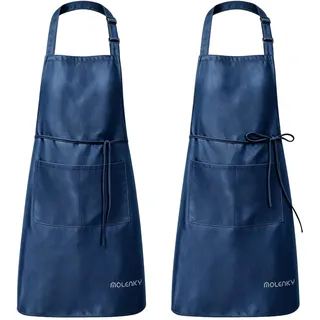 MOLENKY Schürze, 2 Stücke verstellbare Schürze mit 2 Taschen, verstellbarem Nackenband Kochschürze, BBQSchürze, Küchenschürze, café für Männer & Damen