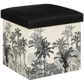 Atmosphera - Zusammenklappbarer Pouf Benicio Holz - weiß und schwarz - Schwarz und weiß