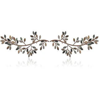 HOTOP 2 Stück Metall-Baumblatt-Wanddekoration, Weinrebe, Olivenzweig, Blatt, Wandkunst, Schmiedeeisen, Skulpturen über dem Bett, Wohnzimmer, Outdoor-Dekoration (klassische Farbe, klassischer Stil)