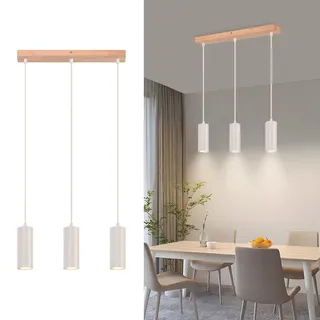 Glitzerlife Pendelleuchte 3 Flammig Esszimmerlampe Holz - Weiß Hängelampe Esstisch Vintage GU10 Pendellampe Rustikal Flurlampe Hängeleuchte für Küche Esszimmer Wohnzimmer Schlafzimmer Restaurant Flur