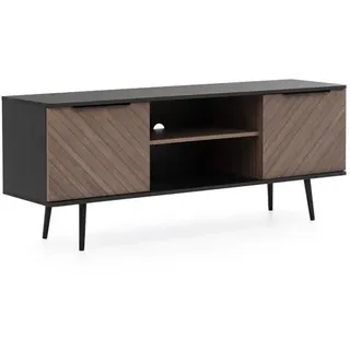 TV-Lowboard PINELLI PE04, TV-Tisch mit zwei Drehtüren, Griffe und Füße aus Metall in der Farbe Schwarz [Schwarzer Graphit / Captains Deck]