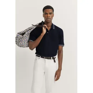 Poloshirt BUGATTI, Herren, Gr. S, blau (390, marine), 100% Baumwolle, unifarben, normal, ohne Ausschnitt, Rippbündchen, Shirts Poloshirt, mit Kontraststreifen und Bruststickerei