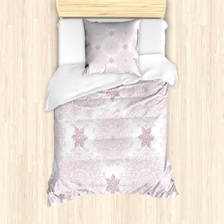 ABAKUHAUS lila Mandala Mantele, viktorianischer Damast, Milbensicher Allergiker geeignet mit Kissenbezügen, 135 cm x 200 cm - 80 x 80 cm, Pale Pink Weiß - Lila