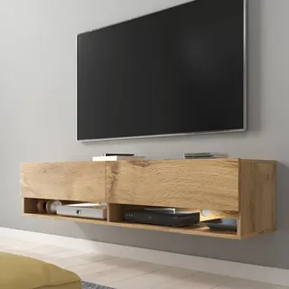 Selsey TV-Lowboard WANDER TV-Schrank Wotan Eiche Holzoptik hängend/stehend mit LED 140 cm