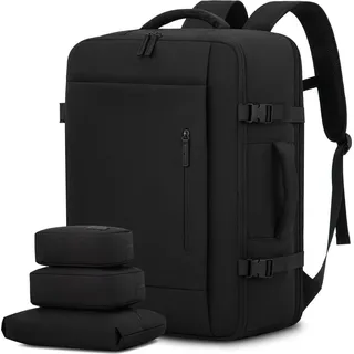 luxuskollektion Handgepäck Rucksack 40L Reiserucksack Herren Damen 17 Zoll Laptop Schwarz - Schwarz