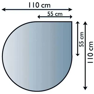 Glasbodenplatte 6 mm Tropfenform 110 x 110 Funkenschutz Platte Kaminplatte Ofen