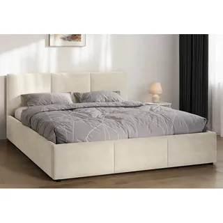 home collective Bett 160x200 cm Doppelbett Polsterbett Bettgestell mit Lattenrost aus Metall, hydraulischer Bettkasten, Samtbezug in beige, viel Stauraum, modern & - Beige