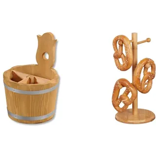 Besteckbehälter aus Holz H=20 D=14 cm ge & Relaxdays Brezelständer aus Bambus, 6-armig, Höhe 35 cm, auch als Wurstständer oder Tassenhalter, Brezelbaum Holz, natur