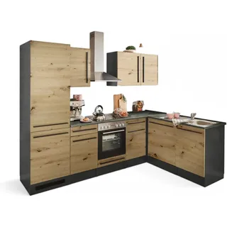 Jazz 8 Moderne Eckküche mit Elektrogeräten in Anthrazit, Artisan Eiche Optik - Geräumige Küchenzeile in L-Form mit viel Stauraum - 280 x 211 x 60 cm (B/H/T)