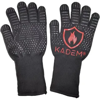 Unisex Aramid Backofenhandschuhe Grillhandschuhe Hitzebeständig bis 800 °C | Ofenhandschuhe Kochhandschuhe | feuerfest rutschfest | Rubin L/XL