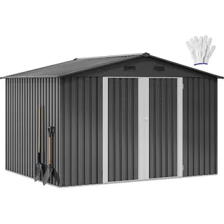 YITAHOME Metall Gerätehaus 279x224cm Geräteschuppen Gartenhaus,Dunkelgrau | Gerätehäuser mit Tür|Fahrradgarage für 4 Fahrräder|Satteldach Abschließbar|Wetterfest |Aufbewahrung Garten|Stahl Schuppen