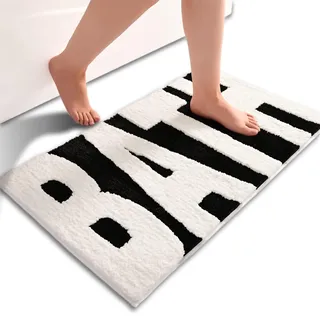 Dermalyx Schwarz Weiß Badezimmer Teppich rutschfeste Badematte Dicke Weiche Flauschige Badezimmer Dekor Super Saugfähige Maschinenwaschbare Duschteppich 40 x 60 cm