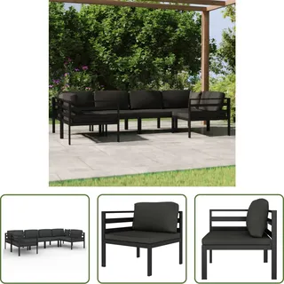 The Living Store 6-tlg. Garten-Lounge-Set mit Kissen Aluminium Anthrazit - Grau
