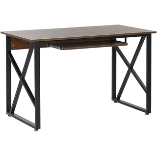 Beliani Schreibtisch Dunkler Holzfarbton 120 x 60 cm praktische Fächer Industrieller Stil Arbeitszimmer -