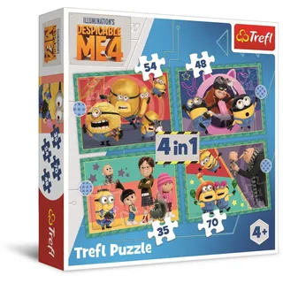 Trefl 34648 Despicable Me 4, Verrückte Minions 4in1, 4 bis 35 Elemente-Unterschiedlicher Schwierigkeitsgrad, Buntes Puzzle mit Helden der Fernsehserie, Spiel für Kinder ab 7 Jahren, Mehrfarbig