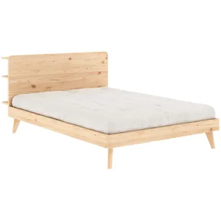 Karup Design »RETREAT BED«, aus Kiefer massiv mit Lattenrost, Kopfteil mit 3 Ablagen