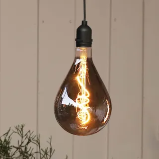 hellum Hängelampe mit Batterie und Fernbedienung outdoor, A130 Ø 13 x 27cm, smoky Glühbirne, dimmbare Retro Hängelampe mit Batterie (4xAA nicht inkl.) 150452