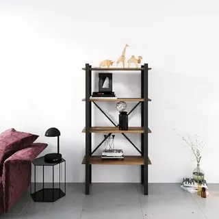 Homemania BSHELF-11 Bücherregal, Wandregal, Büro, Wohnzimmer, Schwarz aus Metall, Holz, 70 x 35 x 150 cm