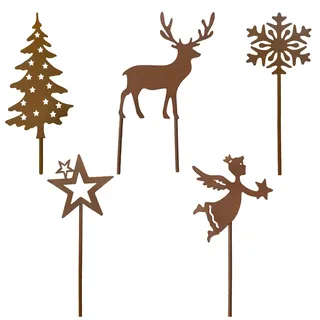 KRONLY Gartenstecker 5X Weihnachtsdeko Roststecker Metall Weihnachtsgesteck Adventskranz Weihnachtskranz