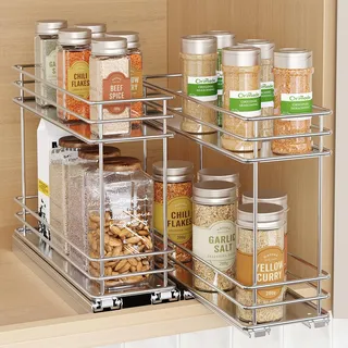 Orimade Gewürzregal Ausziehbar, Gewürz Organizer Schrank, Gewürz Regal,Kein Zusammenbau,Gewürzregal ohne Bohren T26.5*B8.5*H21cm Silber