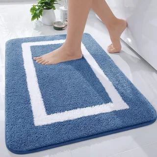 Homaxy Badezimmerteppich Badematte rutschfest Waschbar Badteppich Weiche Mikrofaser Hochflor Badvorleger – 40 x 60 cm, Blau