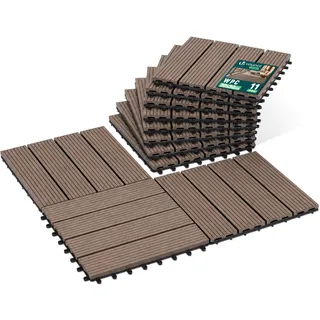 VOUNOT® 11 Stück WPC Terrassenfliesen 30x30 cm, Klickfliesen Outdoor Fliesen Balkonfliesen wetterfest mit Drainagefunktion, Bodenbelag rutschfest & zuschneidbar für Balkon & Terrasse, Braun
