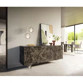 DELIFE Sideboard Cuor 180 cm Keramik Emperador Extra Lucidato Dunkelbraun 2 Türen 3 Schubfächer Fuß Schwebeoptik Acrylglas - Dunkelbraun, Braun