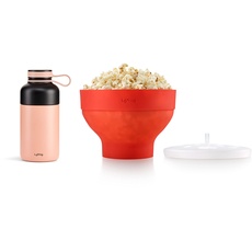 Lékué Popcorn Geschenk-Set, Silikon + Thermosflasche, Edelstahl, 300 ml