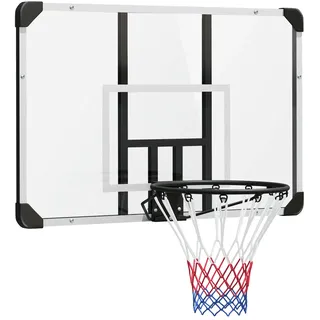 sportnow Basketballkorb mit Rückwand, Outdoor Basketballbrett mit Ø45 cm Stahlkorb und Netz, Wandmontage, Basketball Board für Jugendliche Erwachsene, Weiß