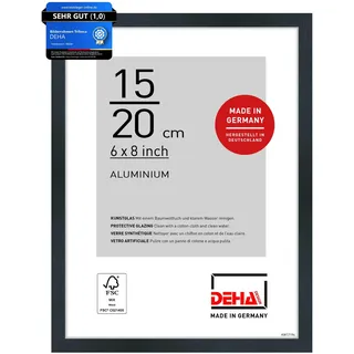 DEHA Design Bilderrahmen, 15 x 20 cm, Aluminium, Schwarz matt, Fotorahmen zum Auftstellen im Hoch- & Querformat, bruchsicheres Kunstglas, Tribeca