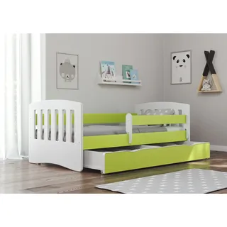 Bjird Kinderbett Jugendbett 80x140 cm mit Rausfallschutz Schublade und Lattenrost - Einzelbett Classic - Grün - Grün
