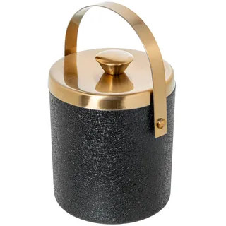 DRW Eiskübel mit Deckel aus Edelstahl, Mattes Gold, Abdeckung, 15 x 15 x 26 cm, Metall, Mattgold und Schwarz, 15x15x26 cm
