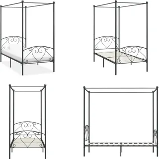 vidaXL Himmelbett Gestell Grau Metall 100 x 200 cm - Bettgestell - Bettgestelle - Bettrahmen - Einzelbett - Grau